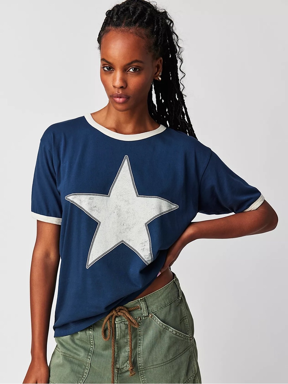 Free People Daydreamer Classic Star Oversized Ringer Tee🔥XL• Navy - Picture 2 of 10